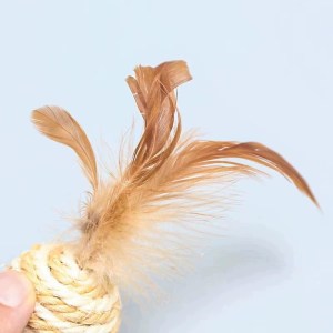 Feathered, bite resistant, vocalizable, cat scratching ball